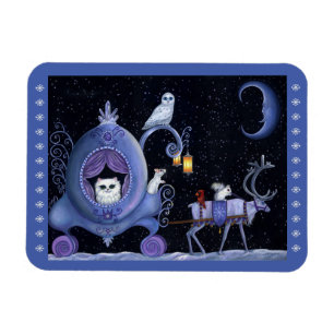 Cat Blue Carriage Winter Snowy Owl White Deh Niedl Magnet