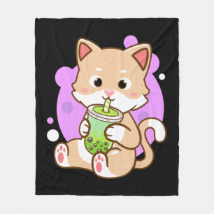 Cat Boba Kawaii Bubble Tee Anime Neko Girls Teenag Fleecedecke