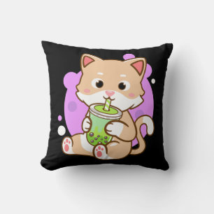 Cat Boba Kawaii Bubble Tee Anime Neko Girls Teenag Kissen