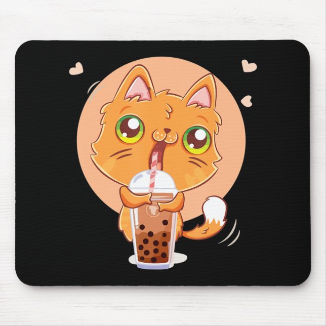 Cat Boba Tea Bubble Kawaii Japanischer Anime Gesch Mousepad (Vorne)