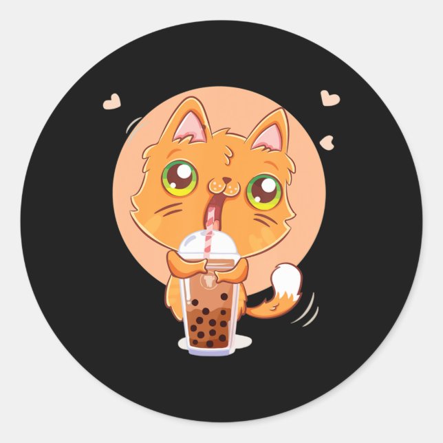 Cat Boba Tea Bubble Kawaii Japanischer Anime Gesch Runder Aufkleber (Vorderseite)