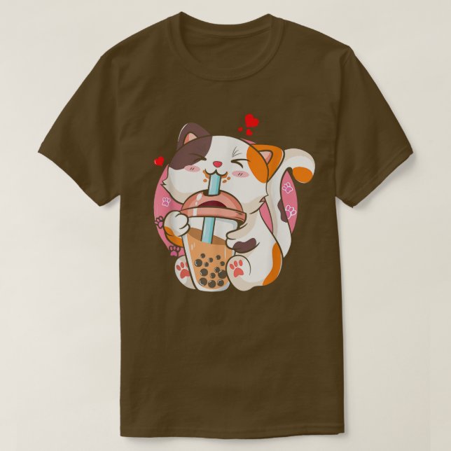 Cat Boba Tea Bubble Tea Anime Kawaii Neko Milktea  T-Shirt (Design vorne)
