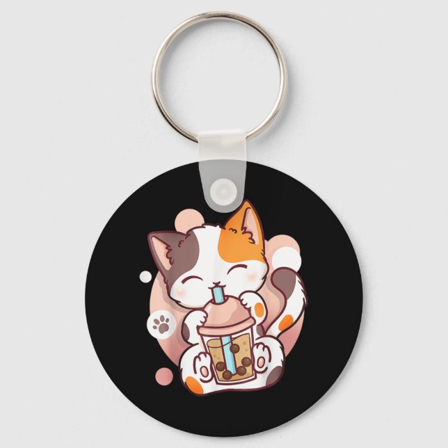 Cat Boba Tea Bubble Tea Anime Kawaii Neko  Schlüsselanhänger (Vorderseite)