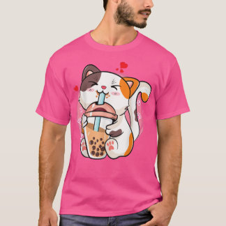 Cat Boba Tea Bubble Tea Anime Kawaii Neko Teen Gir T-Shirt
