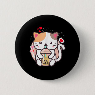 Cat Boba Tea Bubble Tea Kawaii Anime Japanischer N Button