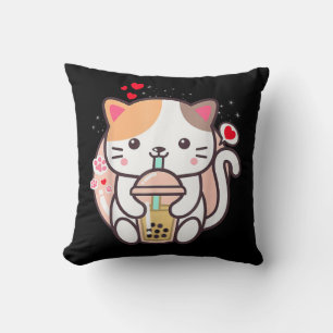 Cat Boba Tea Bubble Tea Kawaii Anime Japanischer N Kissen