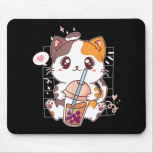 Cat Boba Tea Bubble Tea Kawaii Anime Japanischer N Mousepad