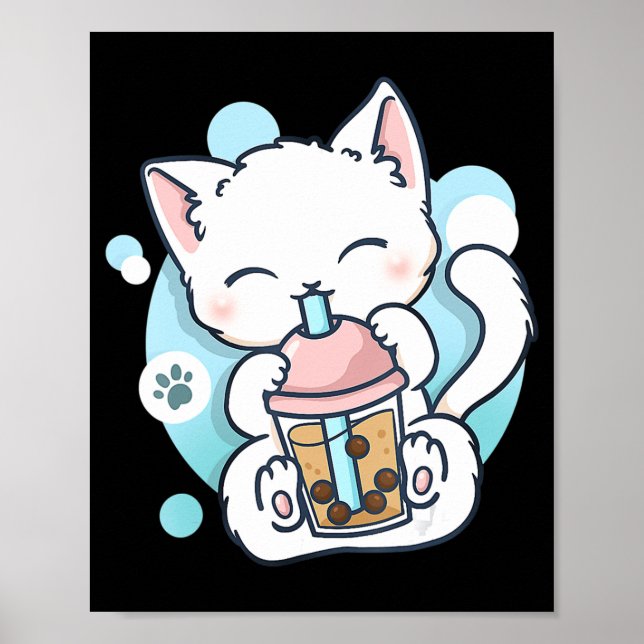Cat Boba Tea Bubble Tea Kawaii Anime Japanischer N Poster (Vorne)
