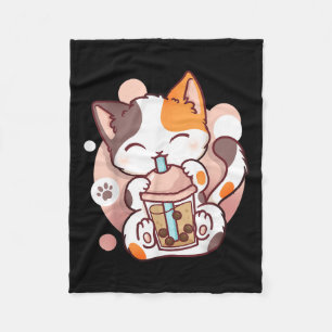 Cat Boba Tea Bubble Tee Anime Kawaii Neko Fleecedecke