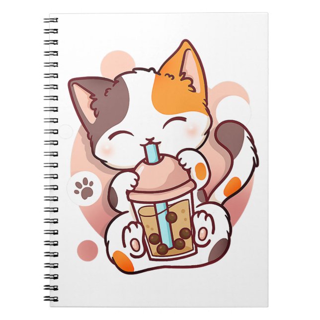 Cat Boba Tea Bubble Tee Anime Kawaii Neko für Mädc Notizblock (Vorderseite)