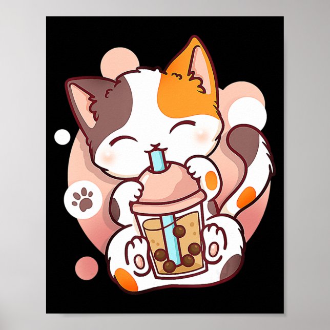 Cat Boba Tea Bubble Tee Anime Kawaii Neko für Mädc Poster (Vorne)
