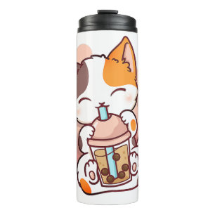 Cat Boba Tea Bubble Tee Anime Kawaii Neko für Mädc Thermosbecher