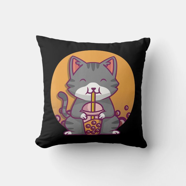 Cat Boba Tea Bubble Tee Anime Kawaii Neko Geschenk Kissen (Vorderseite)