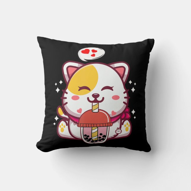 Cat Boba Tea Bubble Tee Anime Kawaii Neko Geschenk Kissen (Vorderseite)