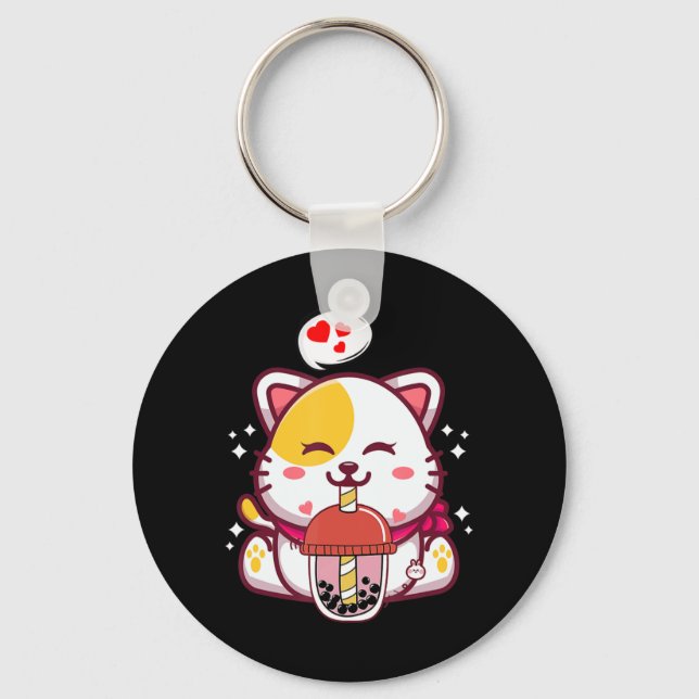 Cat Boba Tea Bubble Tee Anime Kawaii Neko Geschenk Schlüsselanhänger (Vorderseite)