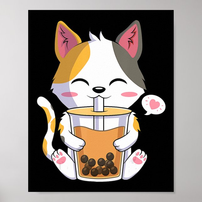 Cat Boba Tea Bubble Tee Anime Kawaii Neko Girl T-S Poster (Vorne)