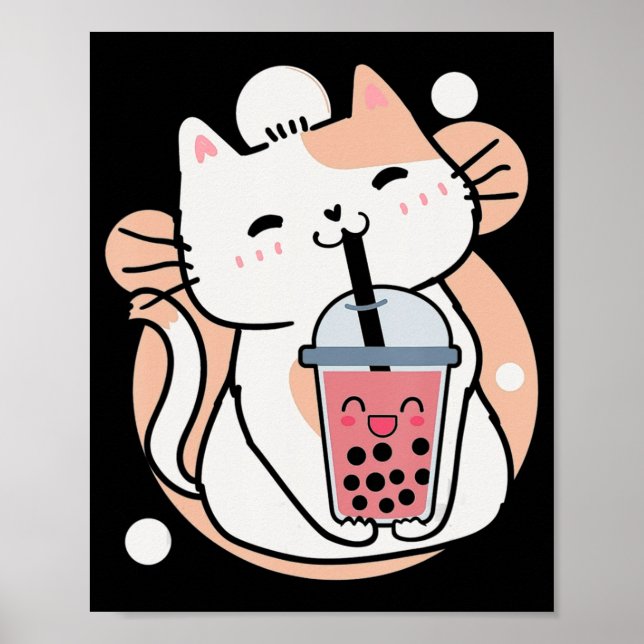 Cat Boba Tea Bubble Tee Anime Kawaii Neko Milktea Poster (Vorne)
