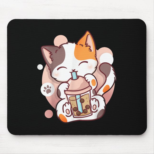 Cat Boba Tea Bubble Tee Anime Kawaii Neko Mousepad (Vorne)