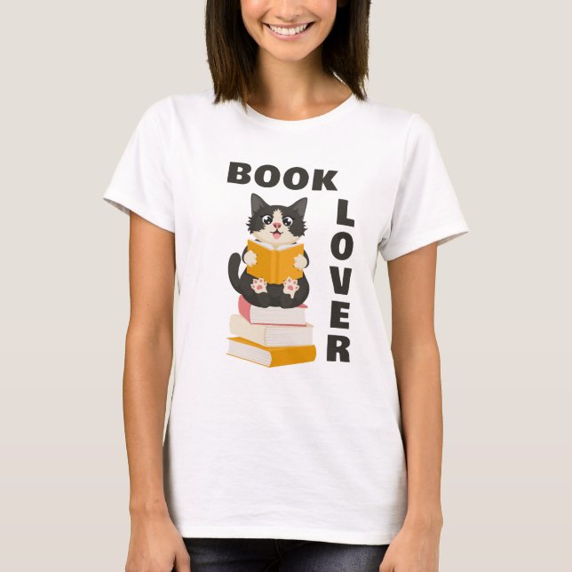 Cat Book Lover Back to School Cute Cartoon T-Shirt (Vorderseite)