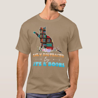 Cat & Book Lover Lover Leicht abgelenkt von Katzen T-Shirt