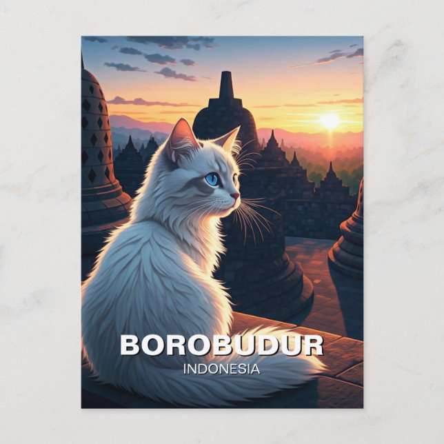 Cat Borobudur Indonesia Sunset Postkarte (Vorderseite)