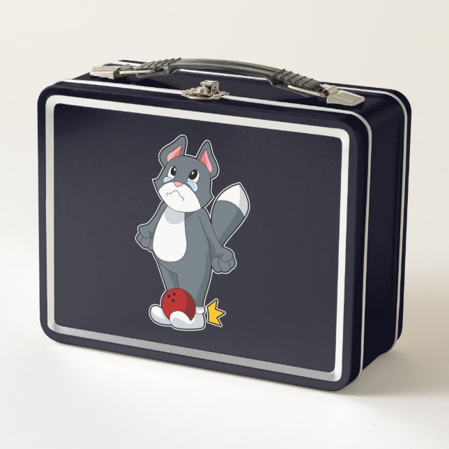 Cat Bowling Bowling ball Metall Brotdose (Vorderseite)
