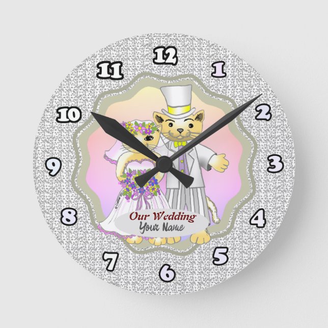 Cat Bride and Groom Wedding Runde Wanduhr (Vorderseite)