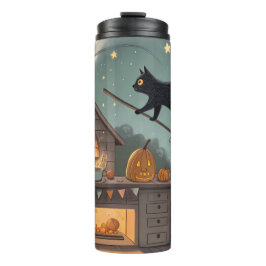 Cat & Broom Duo | Magical Halloween Night Thermosbecher