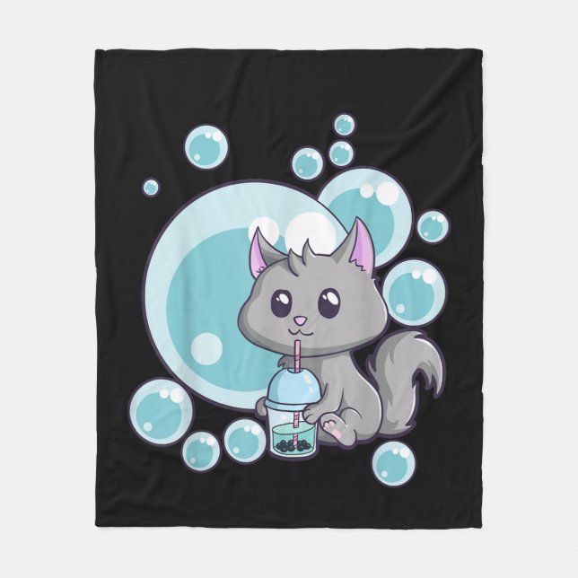 Cat Bubble Tee-Geschenk | Witziges Boba Tee Katzen Fleecedecke (Vorderseite)
