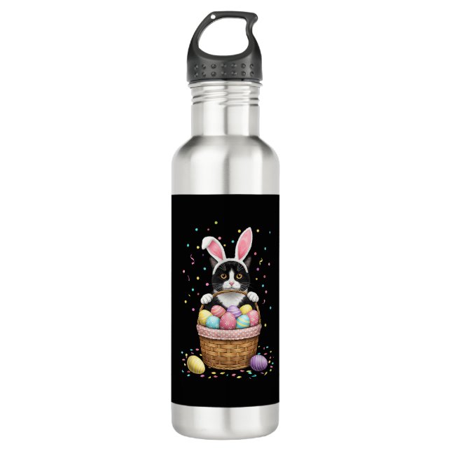 Cat Bunny Oars Eggs Meowy Osterkaninchen Lover Men Edelstahlflasche (Vorderseite)