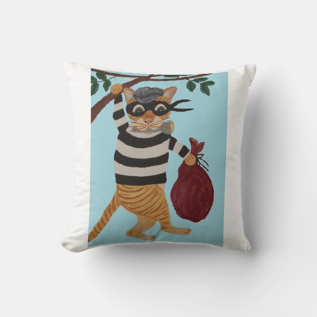 Cat Burglar Throw Pillow Kissen (Vorderseite)