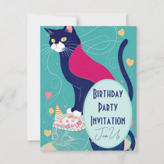 Cat Cape Geburtstagsfeier Einladung türkisfarbene 