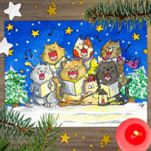 Cat Carol Singers Postcard Funny und Niedlich