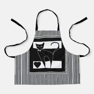 Cat Cartoon Tier stilvoll Schwarz-weiß modern stri Schürze