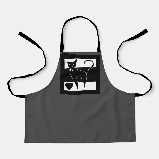 Cat Cartoon Tier stilvoll Schwarz-weiß modern stri Schürze (Vorderseite)