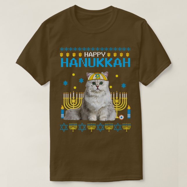 Cat Chanukah Jewish Ugly Hanukkah Sweater Pajama  T-Shirt (Design vorne)