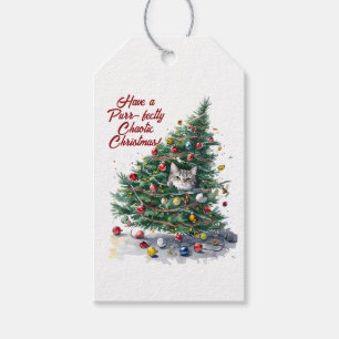 Cat Chaos Weihnachtsbaum Design Wasserfarbe Geschenkanhänger