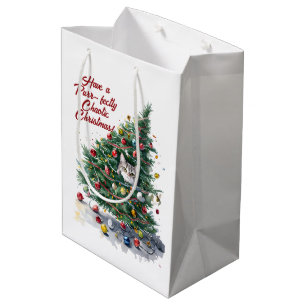 Cat Chaos Weihnachtsbaum Design Wasserfarbe Mittlere Geschenktüte