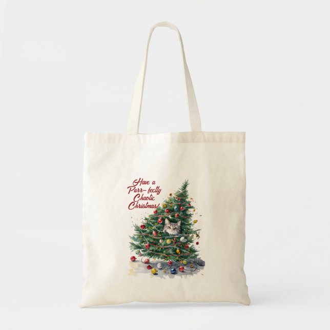 Cat Chaos Weihnachtsbaum Design Wasserfarbe Tragetasche (Vorne)