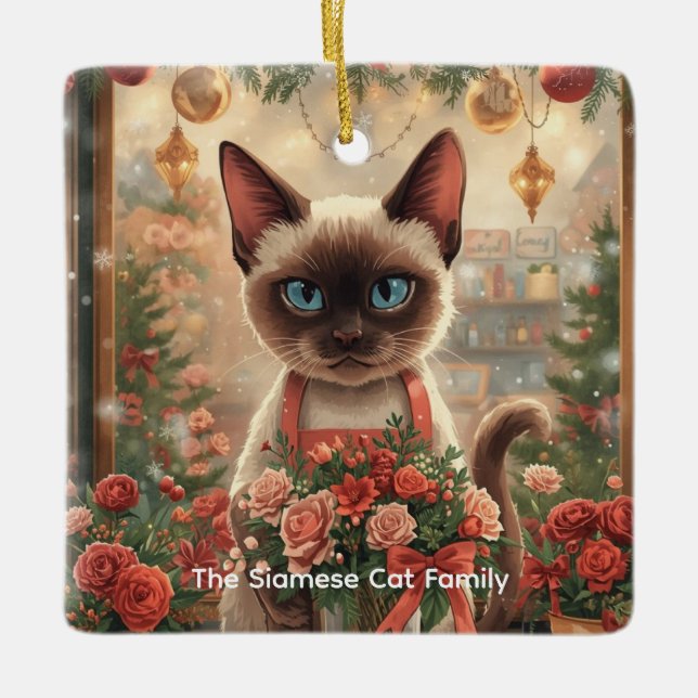 Cat Christmas Blume durch Blumenpapier Keramikornament (Vorderseite)