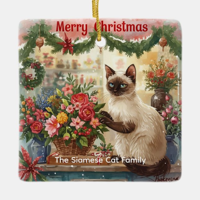 Cat Christmas Blume durch Blumenpapier Keramikornament (Vorderseite)