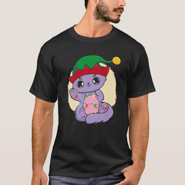 Cat Christmas Elf Crew Chibi Neko Anime Kawaii T-Shirt (Vorderseite)