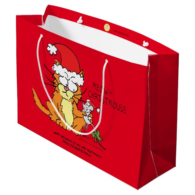 Cat Christmas Funny Cartoon Niedlich Mouse Große Geschenktüte (Rückseite Schrägansicht)