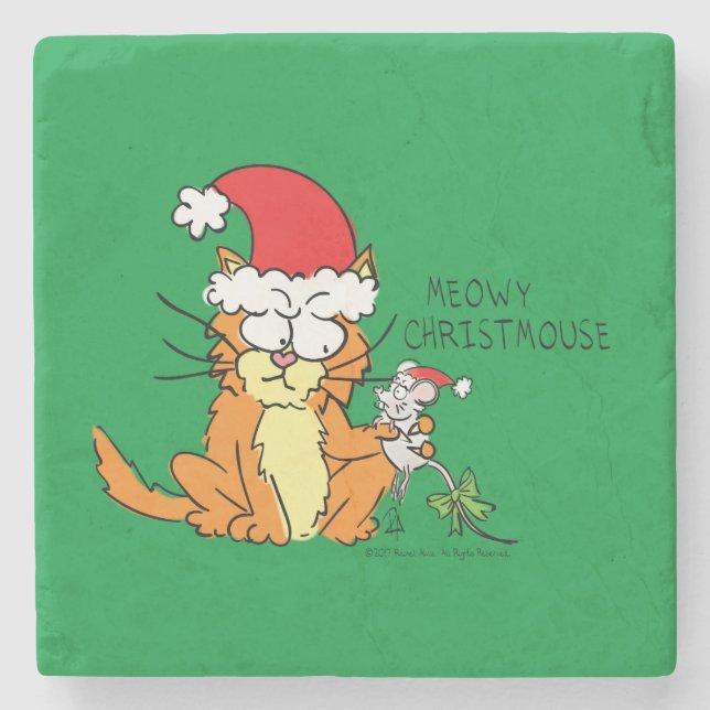 Cat Christmas Funny Cartoon Niedlich Mouse Steinuntersetzer (Vorderseite)