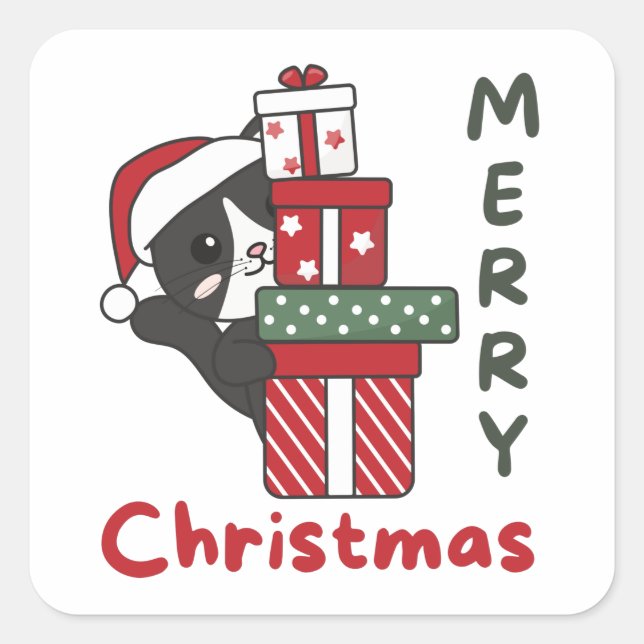 Cat Christmas Gift Winter Animals Cats Quadratischer Aufkleber (Vorderseite)