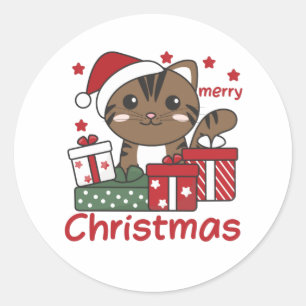 Cat Christmas Gift Winter Animals Cats Runder Aufkleber