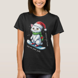 Cat Christmas Hat Snowboard T-Shirt