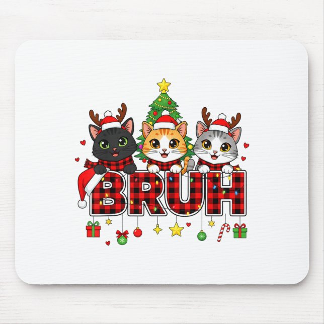 Cat Christmas Light Reindeer Santa Bruh Funny  Mousepad (Vorne)