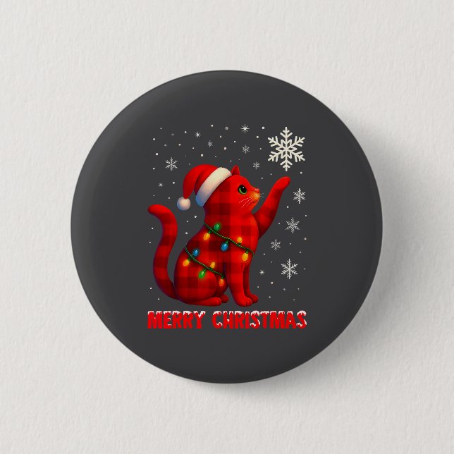 Cat Christmas Light Reindeer Santa Christmas Cat L Button (Vorderseite)