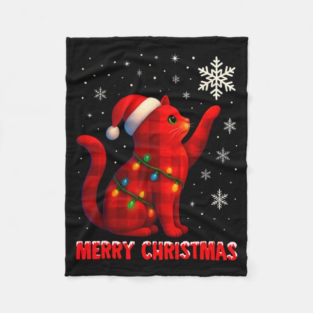 Cat Christmas Light Reindeer Santa Christmas Cat L Fleecedecke (Vorderseite)